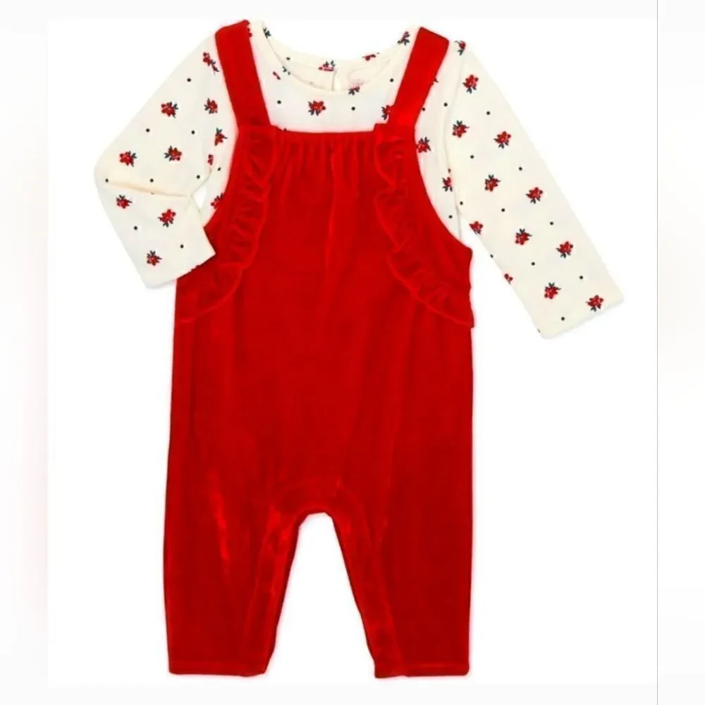 New baby girl Christmas outfit bundle of cardigan set and overall outfit